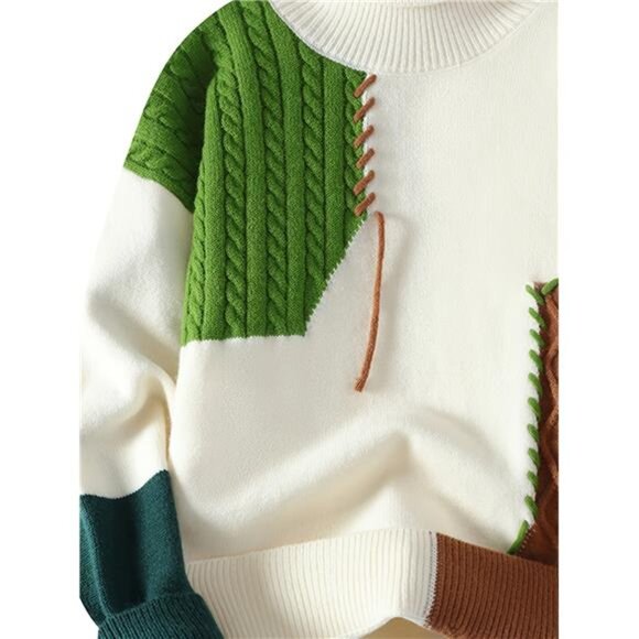 Men's Slim Fit Geometric Pattern Knit Pullover Sweater - High Neck Long Sleeve, - Picture 4 of 5